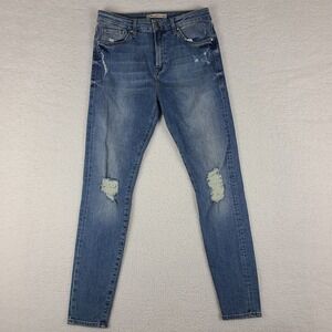 Mavi Jeans Womens 27x28 Lucy Super High Rise Skinny Distress Medium‎ Wash Blue
